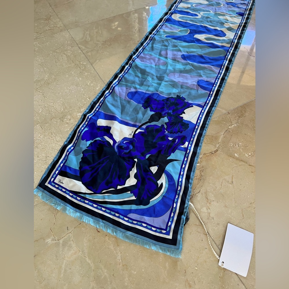 NWT Emilio Pucci Fringed Silk Scarf